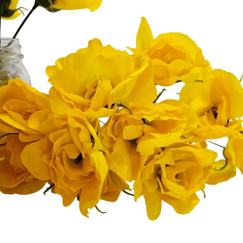Yellow Artificial Silk Rose Buds Wired Stems Wedding Craft 2.5